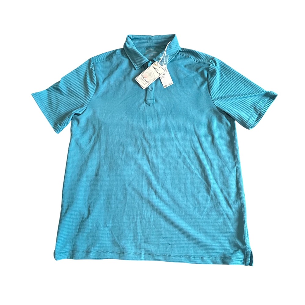 Republic Clothing Corp Mens Turquoise Blue Ribbed Short Sleeve Polo Shirt Size M